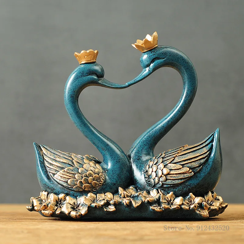 

Handmade Ceramic Crafts for Home Decoration, Creative Swan Ornaments, Blue and White, Living Room and Office Decoration