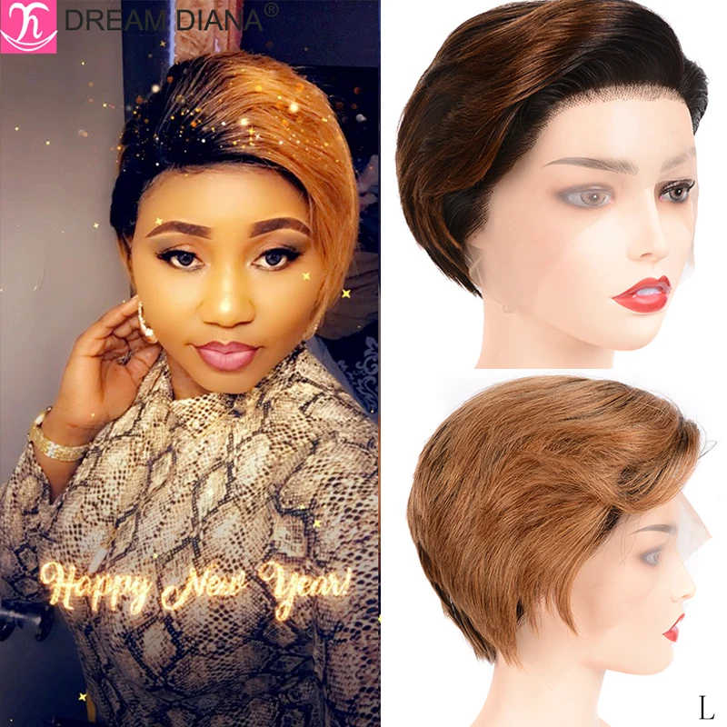 

DreamDiana Remy Ombre Bob Wig 13x4 Lace Front Wig 8"150 Density Short Straight Lace Front Wig 100% Brazilian Hair Part Lace Wigs