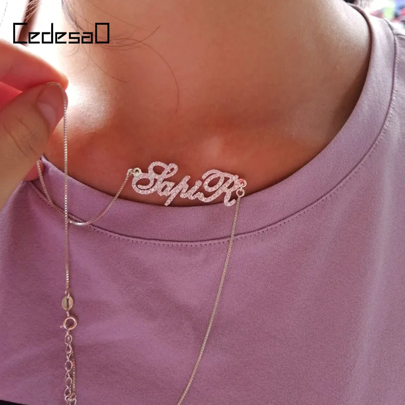 Imagem -02 - Colar de Cristal com Pingente de Letras S925 Colar Feminino com Nome de Zircônia Placa de Identificação Personalizada com Brilho Presente de Casal e de Natal