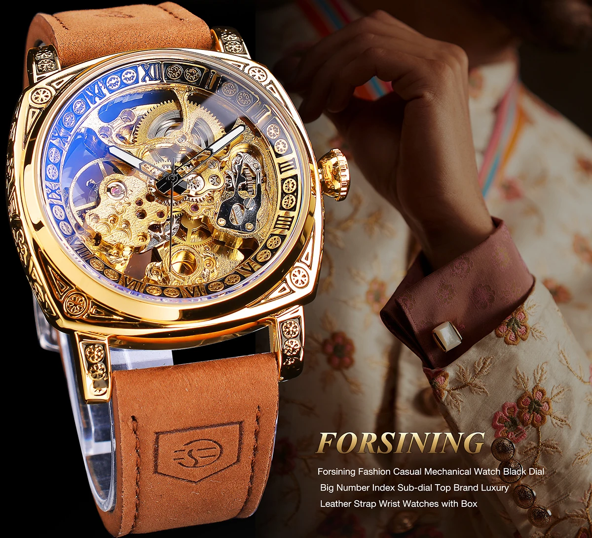 

Forsining Luxury Retro Carving Man's Automatic Mechanical Watch Waterproof Fashion Genuine Leather Band Wristwatch Gifts For Men