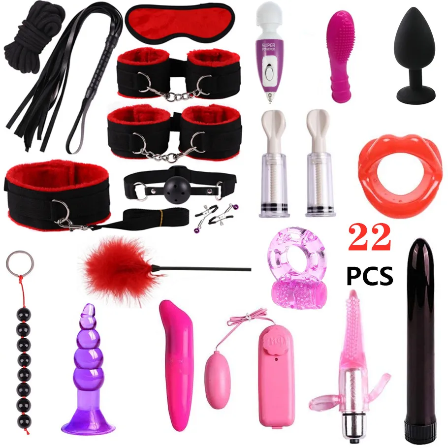 25 stücke Anal plug Vibrator Erwachsene Produkte Spaß Bett Restraint Bondage Handschellen Augenbinde Peitsche Spielen Sex Spielzeug Paare Spiel Bdsm kit