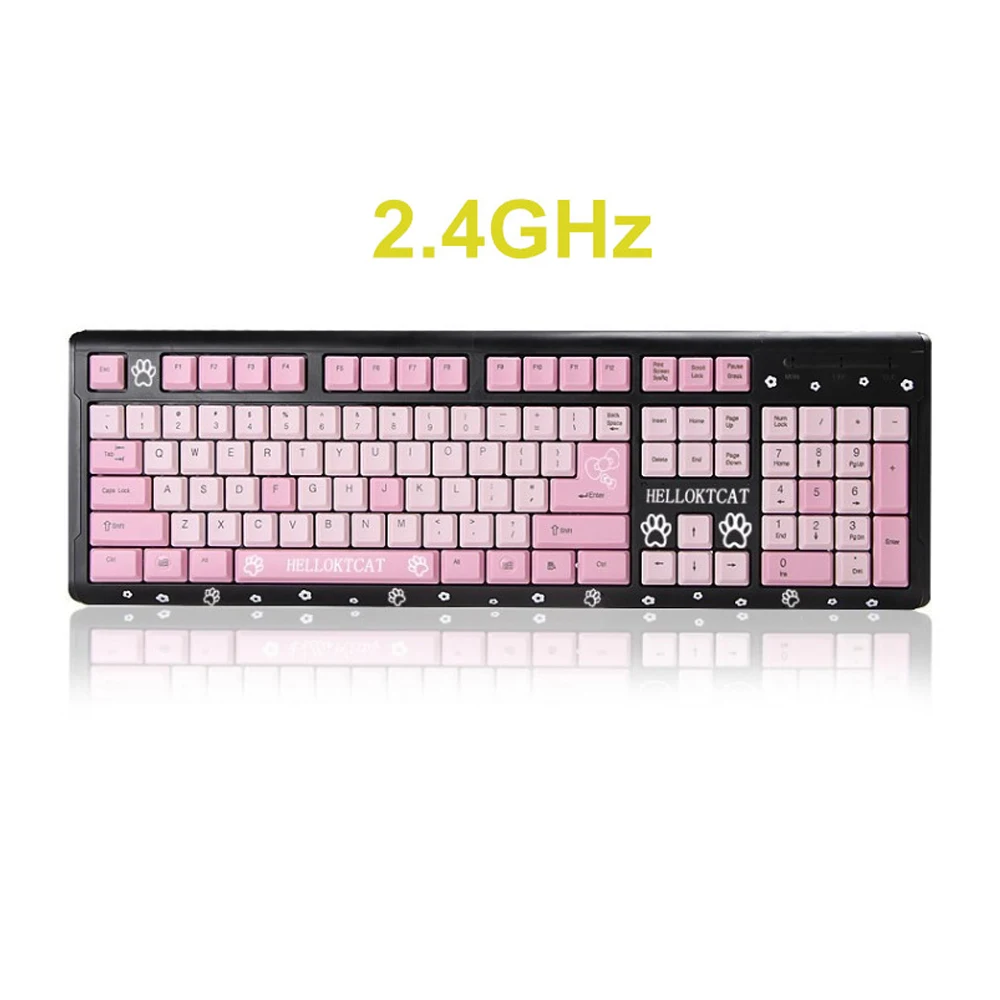 

2.4GHz Wireless laptop desktop keyboard computer slim cartoon cute pink wireless KT cat keyboard For Girl