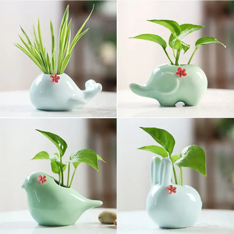 Creative Celadon Whale Elephant Flower Pot, Crafts Hydroponic Flower Inserted Home Ceramic Pot Vase Decoration