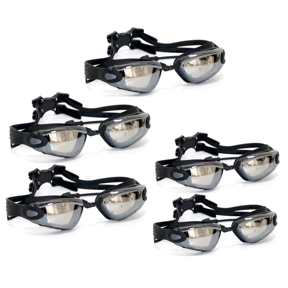 5 Pcs/Lot Black Plated Swimming Goggles Earplug Professional Adult Silicone Swim Glasses Anti Fog Men Women Waterproof Eyewear