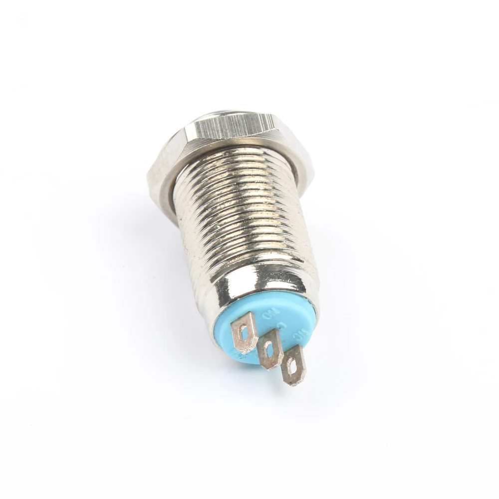 8mm 10mm 12mm High flat spherical ball head round metal Chrome push button switches With LED pin NO NC teminal