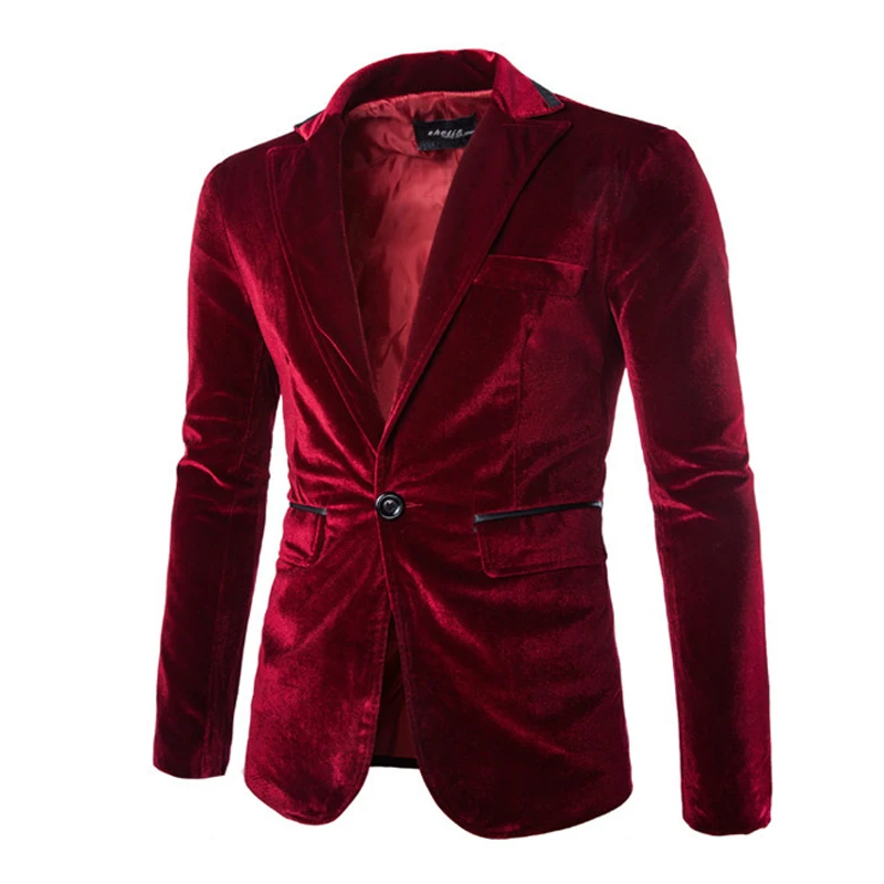 Chaqueta de terciopelo con un botón para hombre, Blazer morado brillante, ajustado, para fiesta, Club, boda, Primavera, 2022
