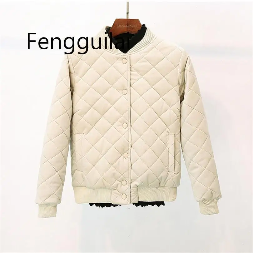 FENGGUILAI Autumn Winter Women Short Cotton Coats Warm Thicken Velvet Parka Jackets Students Baseball Outerwear Solid Bombers To