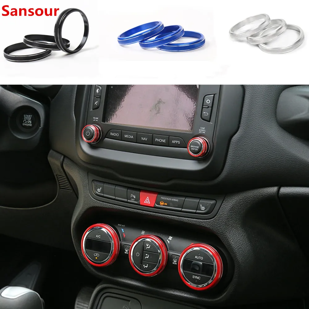 Sansour Auto Air Condition Vent Switch Button Decoration Cover Trim Ring Sticker for Jeep Renegade 2015 2016 2017 2018