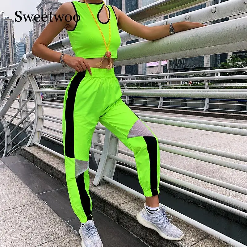 

Hot Sports Casual Pants Fall New Women's Fluorescent Color Stitching Hit Casual Running Trousers Sports Wear Women sweatpants