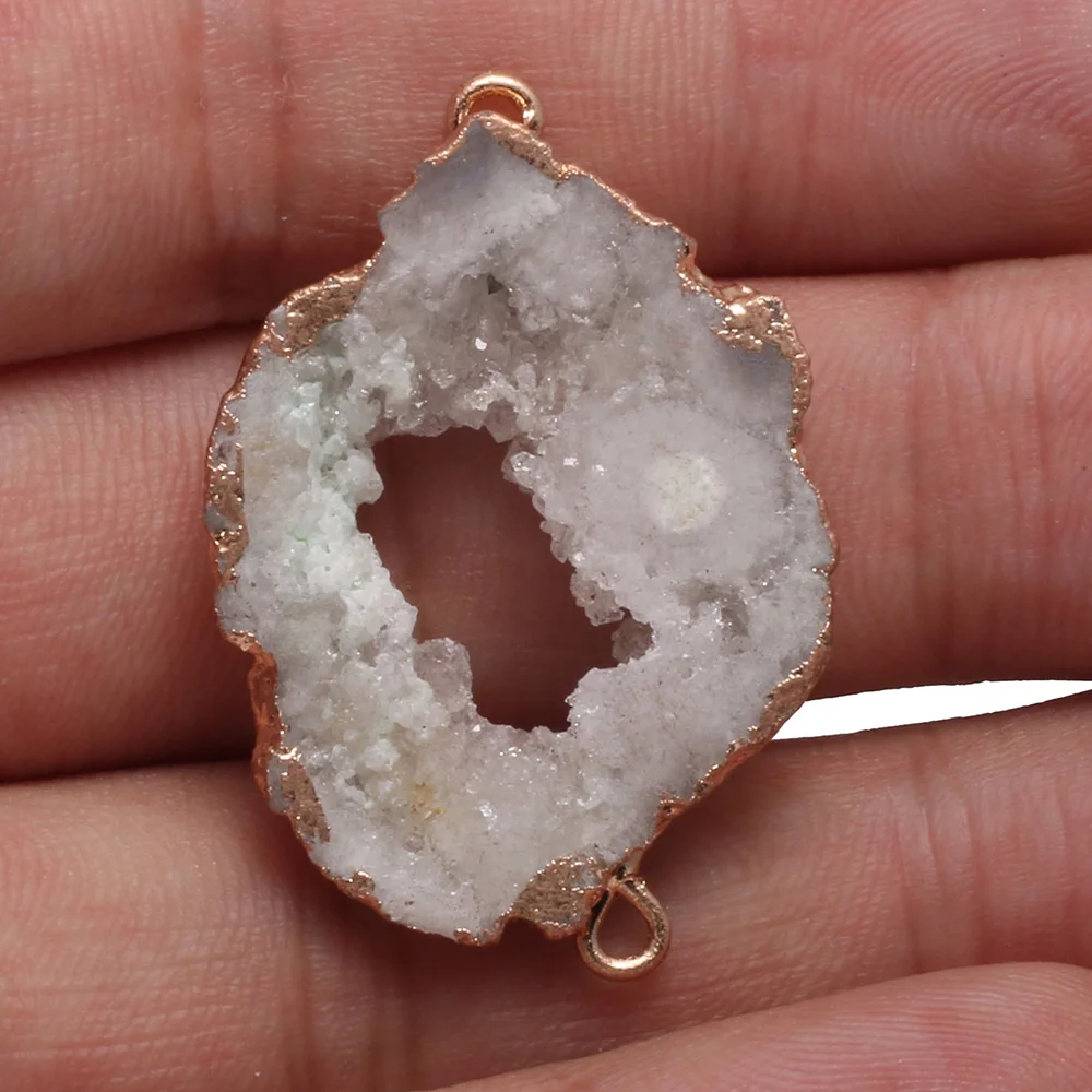 Natural Druzy Agates Pendant Connectors Irregular Gold Plated Double Hole Connectors for DIY Jewelry Making
