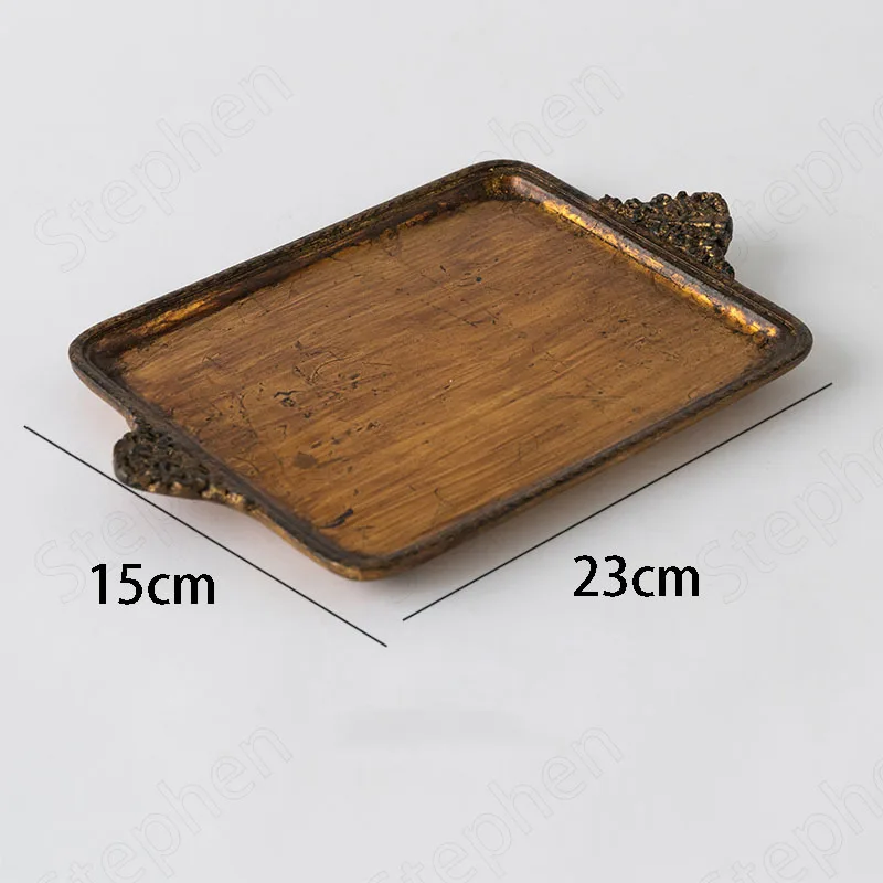 Vintage Gold Trays Decorative European Classical Court Distressed Craftsmanship Cosmetic Jewelry Tray Dressing Table Decoration