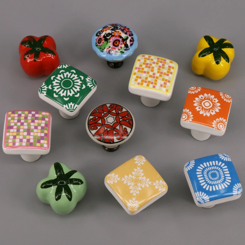 1x Lovely Ceramic Knobs Colorful Drawer Wardrobe Kitchen Cupboard Door Handle With Screw