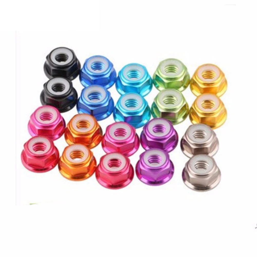 2-10pcs M2 m2.5 M3 M4 M5 M6 m8 Flange nylon Lock nuts 6061 Aluminum Alloy Anodized colourful Hex Lock Nuts Multiple colour