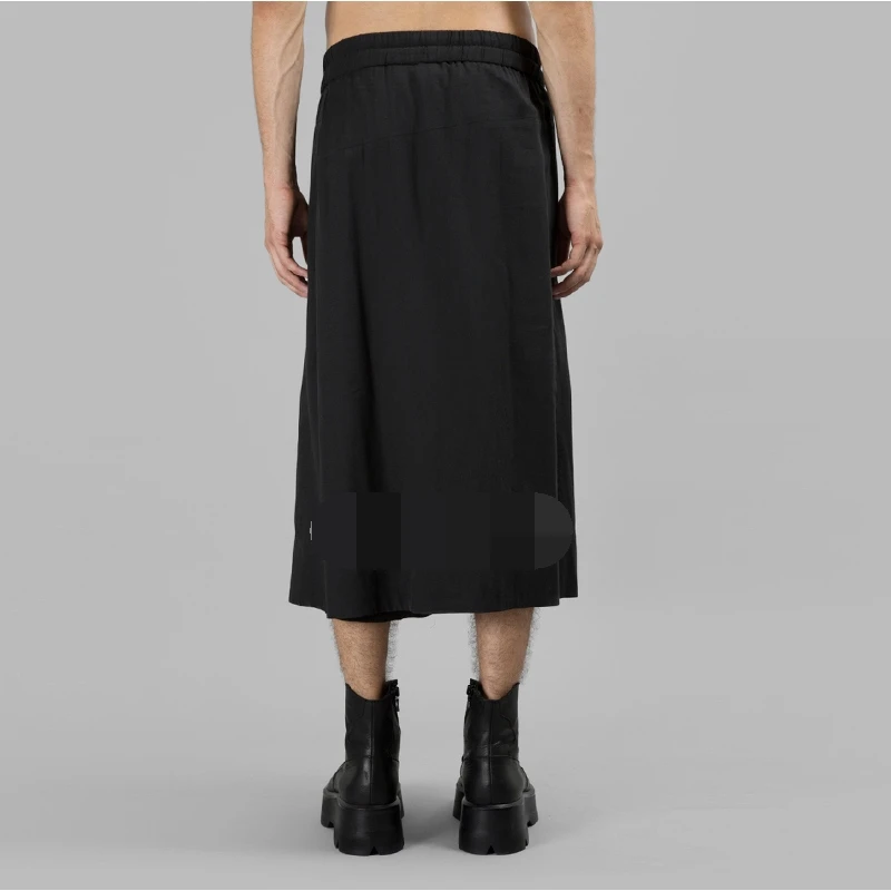 Men's Culottes Casual Pants Wide Leg Pants Spring/Summer New Black Elastic Waist Seven-Point Design Loose Fashion Culottes