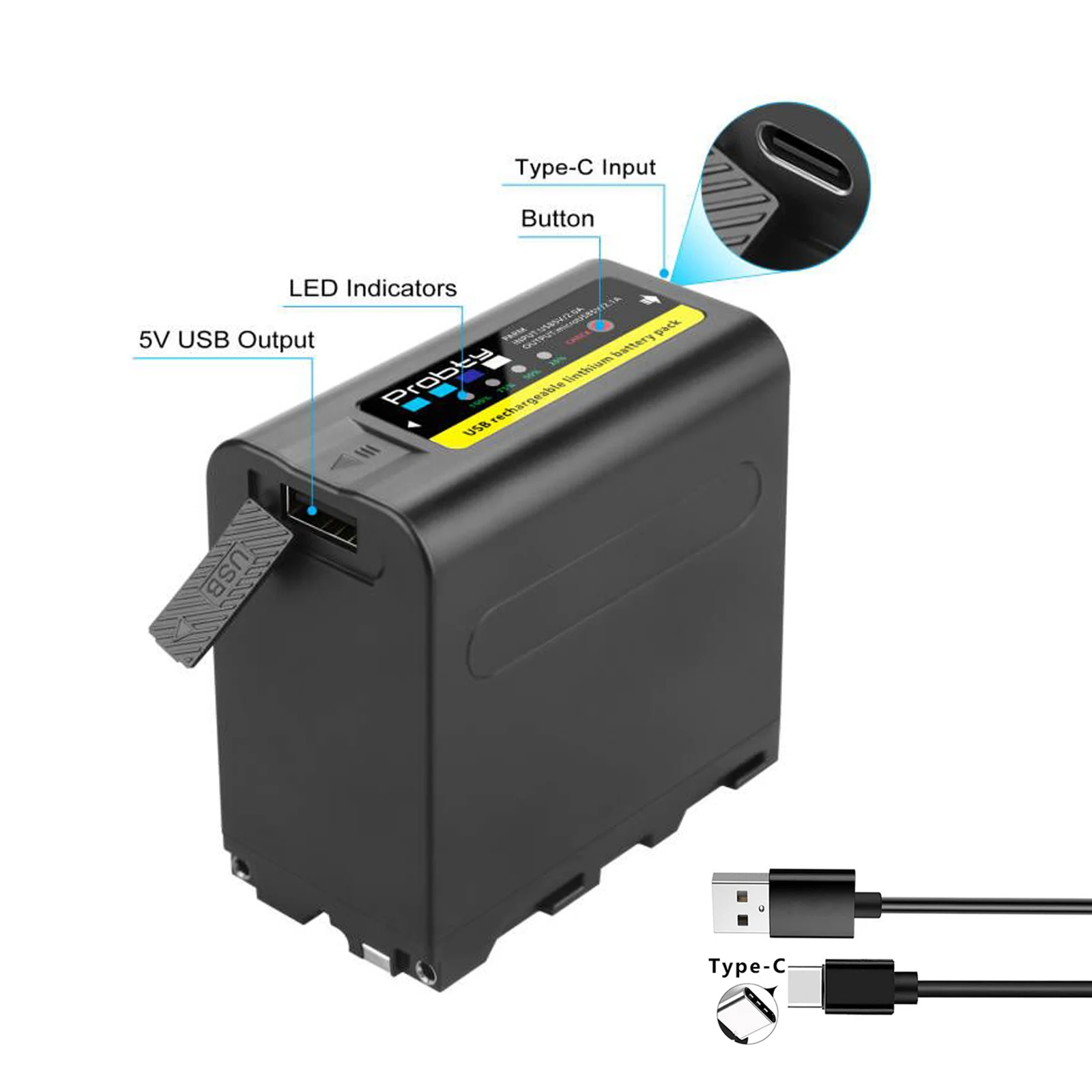 2 x USB Output 10800mAh NP-F970 Battery with LED Power Indicator for Sony NP-F970, NP-F975, NP-F960, NP-F950, NP-F930, DCR, DSR