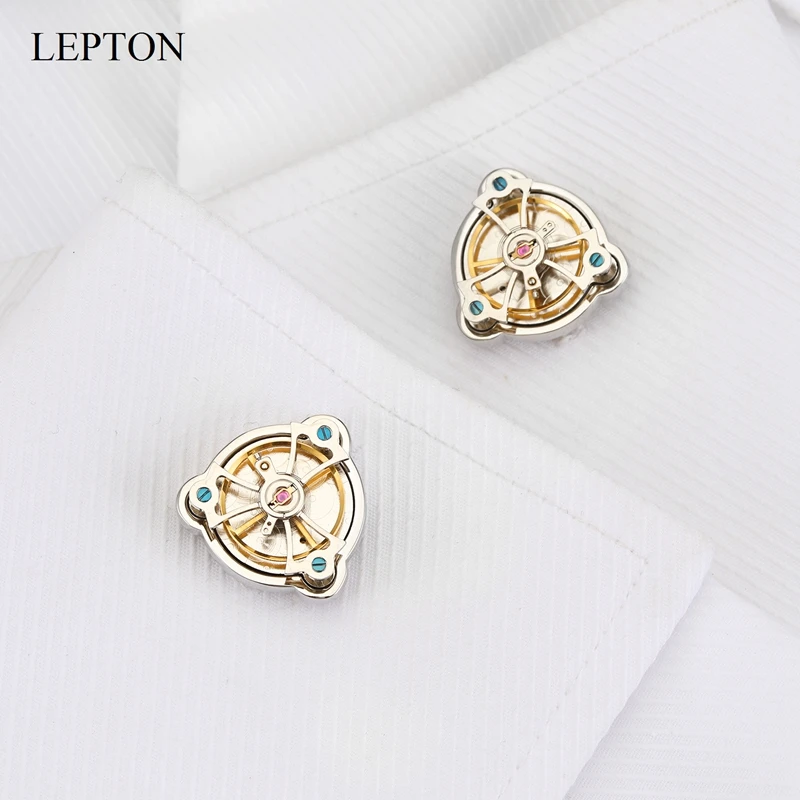 Hot Sale Movement Tourbillon Cufflinks For Mens Wedding Groom Lepton  Mechanical Watch Steampunk Gear Cuff Links Relojes Gemelos