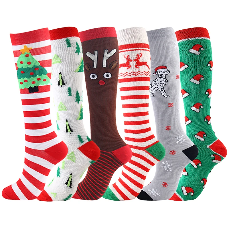 Christmas Compression Socks Women Men Christmas Gift Santa Tree Compression Stockings For Varicose Veins Woman Winter Socks