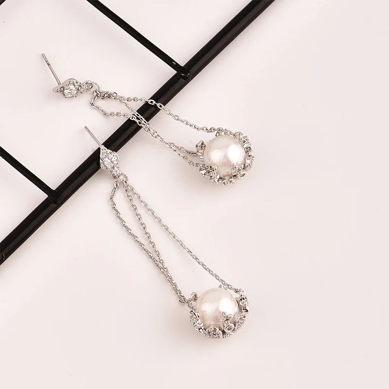 New Arrival Fashion Cubic Zirconia Pearl Ball Drop Earrings For Girl Gift Box Packing Allergy Prevent CZE-19691