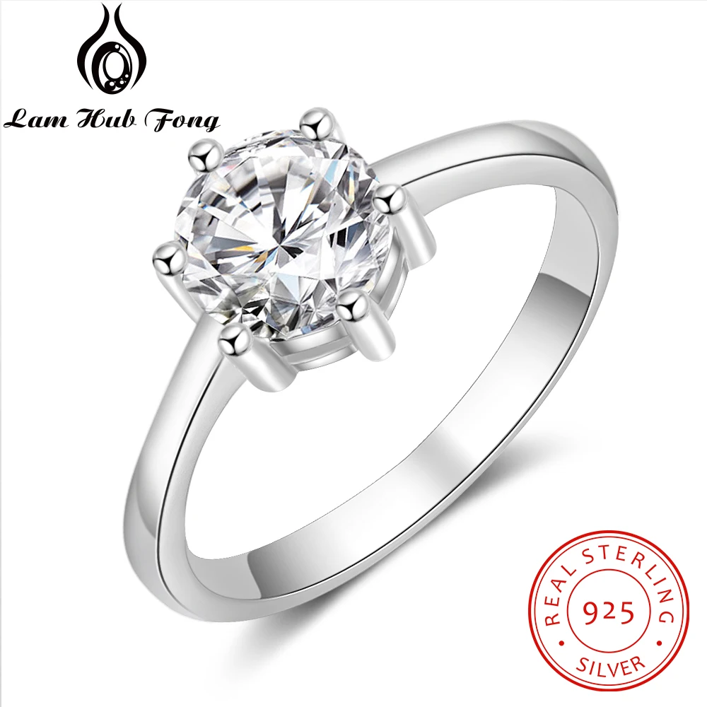 Simple 925 Sterling Silver Wedding Rings for Women Round CZ Female Finger Ring Engagement Jewelry Exquisite Gift (Lam Hub Fong)