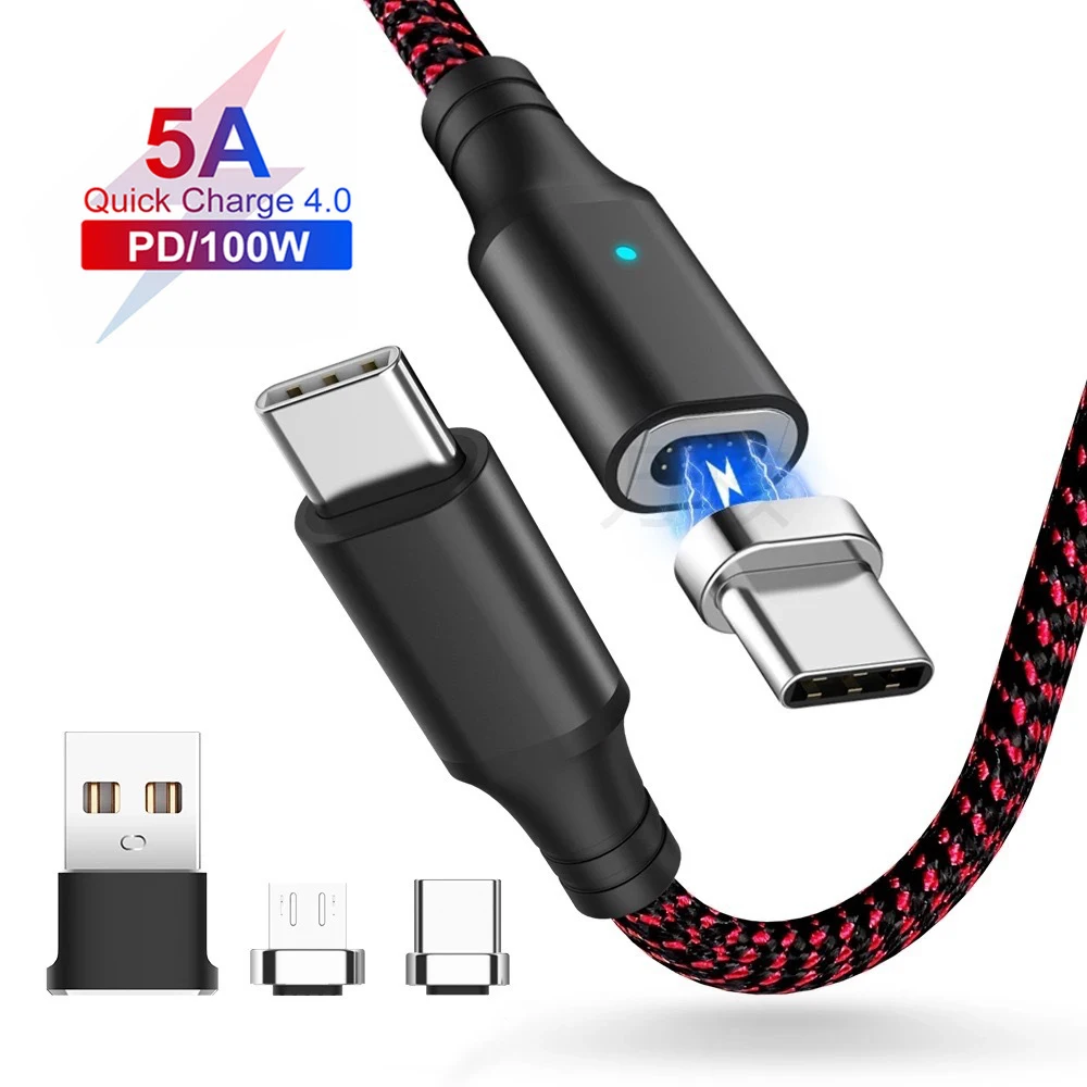 

100W Magnetic PD Fast Charging Micro Cable Type C Data Cable For MacBook iPhone 11 Pro SAMSUNG S21+ S20 Ultra S10+QC4.0 USB-C