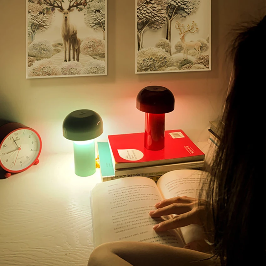 Luz nocturna con carga USB, lámpara con forma de Seta, Control táctil, atenuación continua, decoración del hogar y dormitorio, nuevo diseño