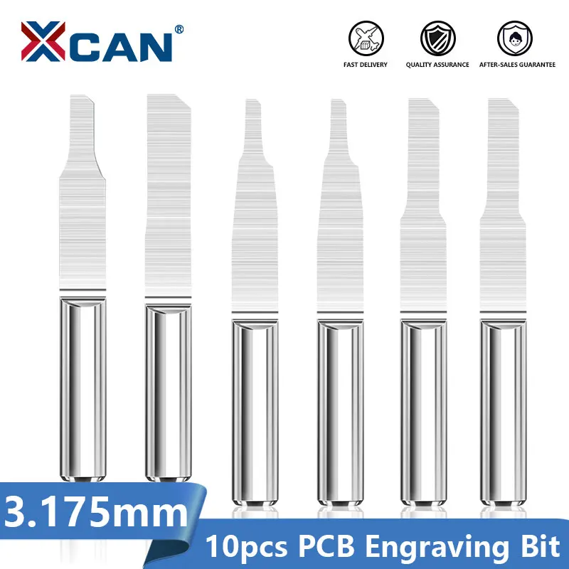 

XCAN PCB Engraving Bit 10pcs 1/8''mm Shank 0.8-3.175mm CNC Router Bit Carbide End Mill Wood Milling Cutter