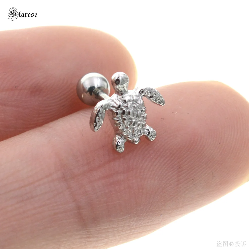 Starose 2 pcs 1.0x6mm Sea Turtle Earring Stud Helix Piercing Tragus Earrings Ear Piercing Oreja Cartilage Earrings Daith Jewelry