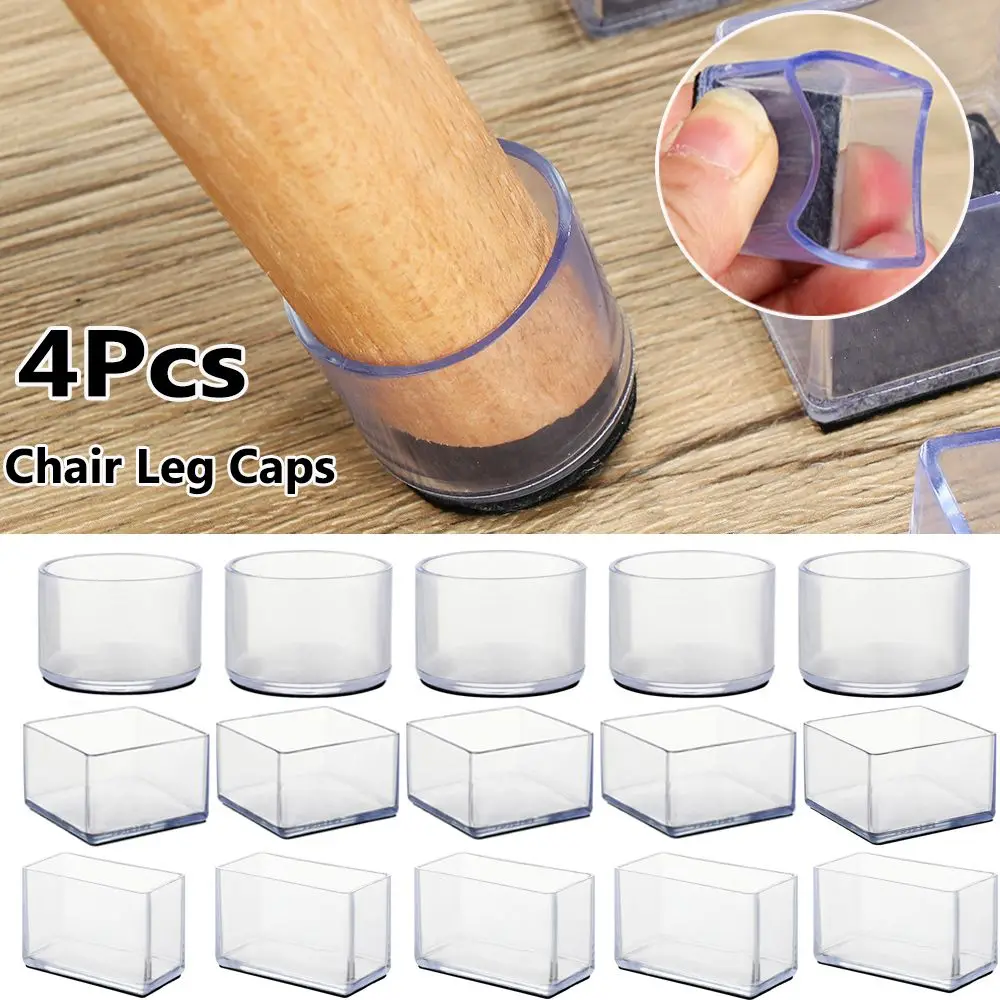 4pcs/set Silicone Chair Leg Caps Pads With Felt Non-Slip Furniture Feet Covers PVC Caps Foot Cover Non-slip Floor Protector Pads