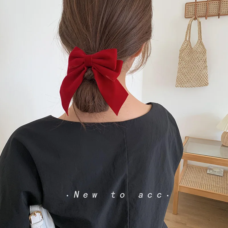 2022 New Fashion Red Series Velvet Big Bow Hairpin For Woman Girls Head Half-Tie Headdress Female Headwear Kid Hair Accessories