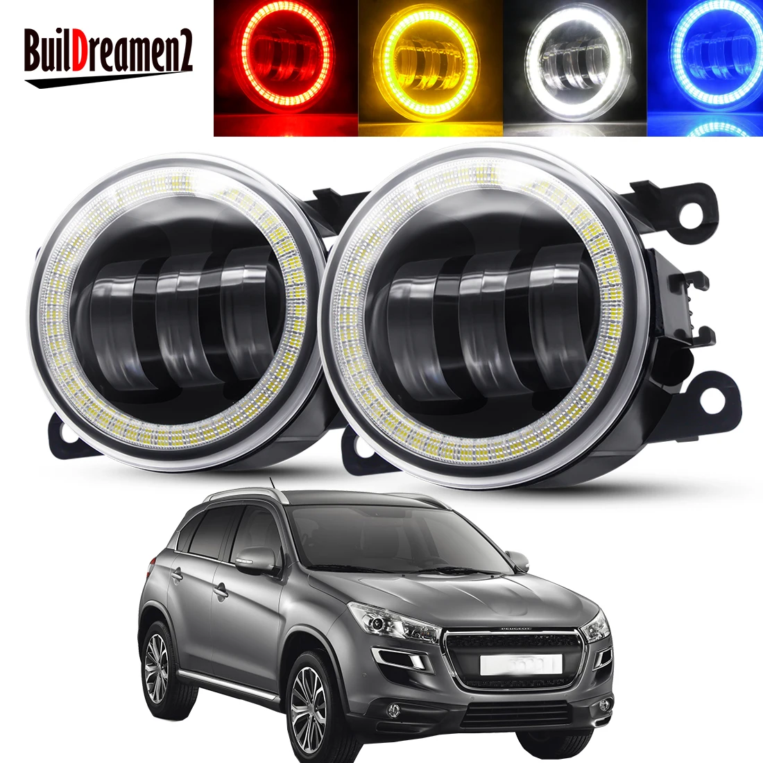 

2 Pieces Angel Eye Fog Light Assembly For Peugeot 4008 2012-2017 Car Front Bumper LED Lens DRL Fog Daytime Running Lamp 30W 12V