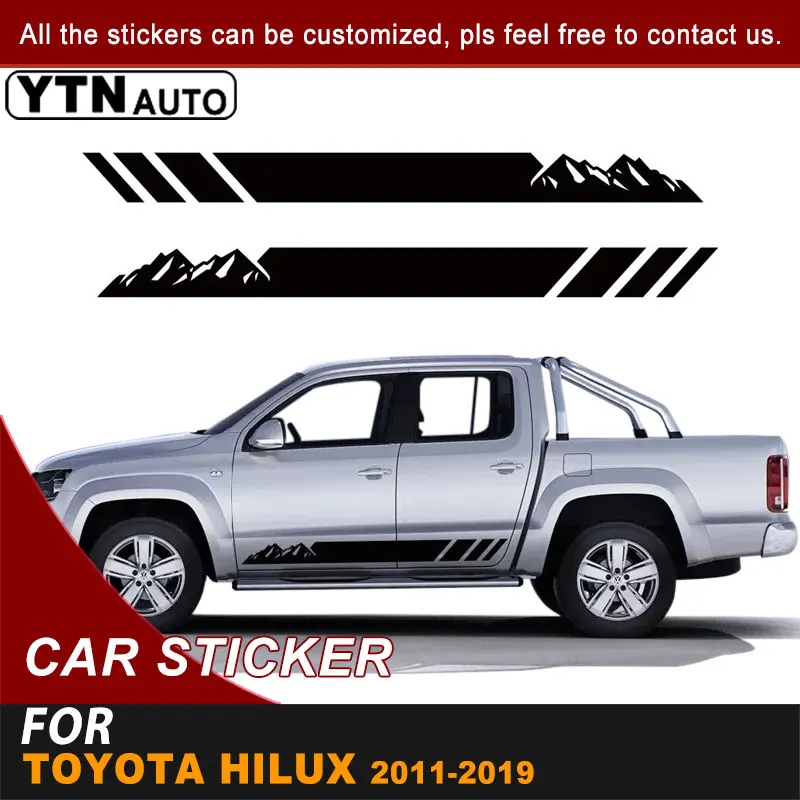 

Side Door Car Stickers For Toyota Hilux 2011 2012to 2023 Mountain Racing Stripe Graphic Vinyl Decals