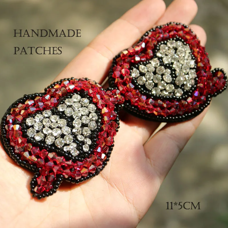 Handmade rose eye letter embroidery patches for clothing Sew on rhinestone beaded applique patch Beading decorative parches