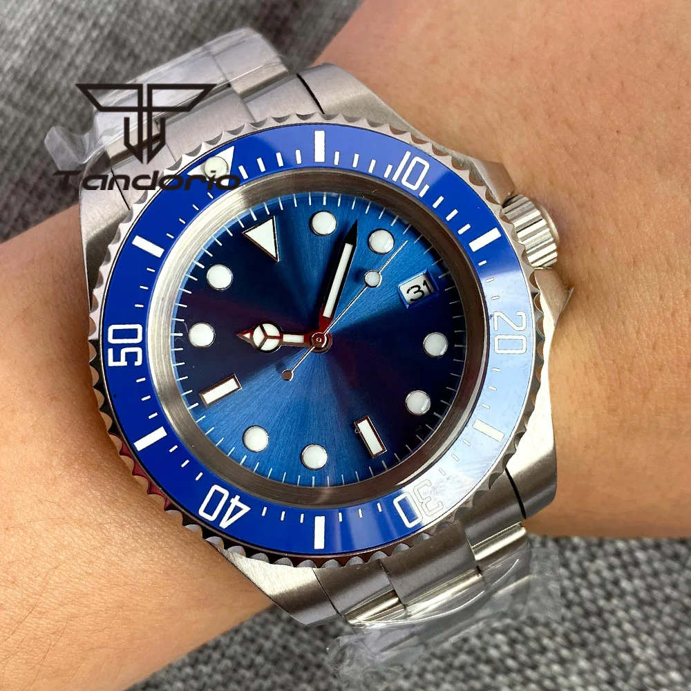 

43mm PT5000 NH35 Blue Sunburst Dial Automatic Men Watch Ceramic Bezel Mineral Glass Auto Date Bracelet Screwdown Crown