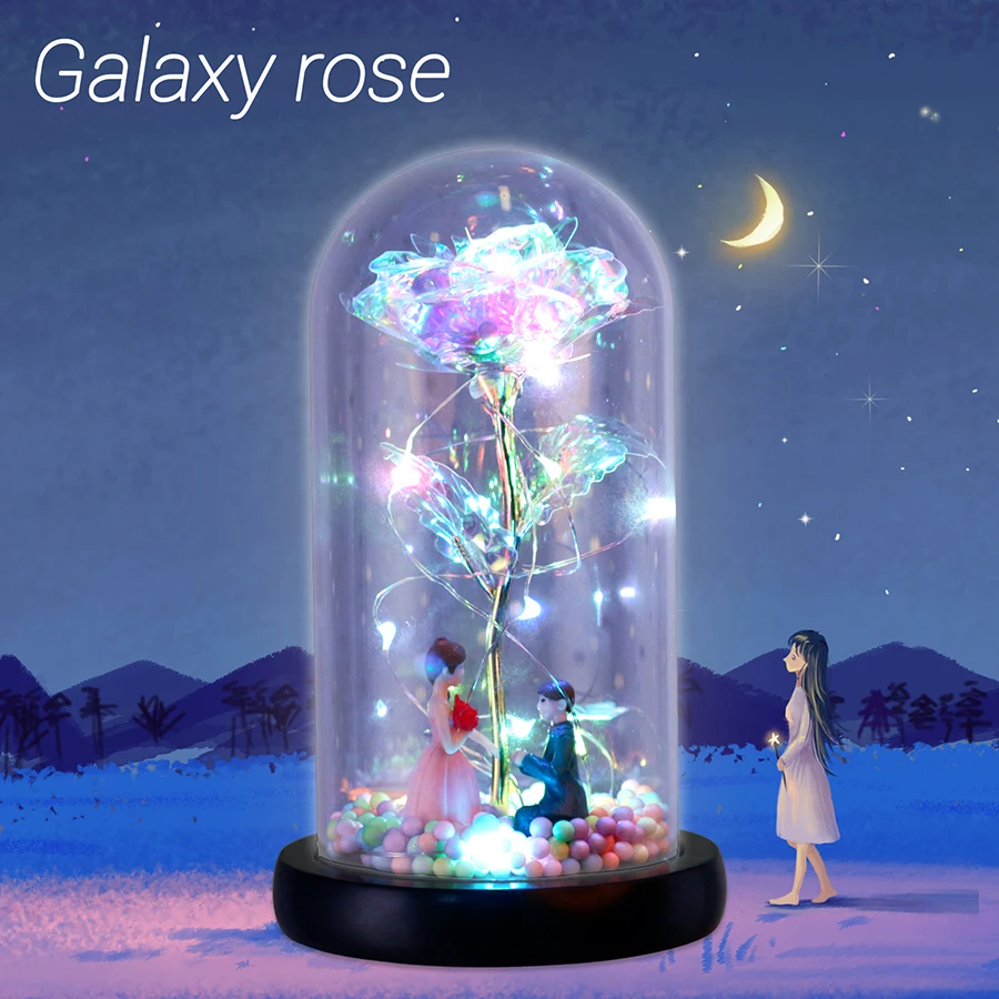 Galaxy Rose in Flask with LED Lights