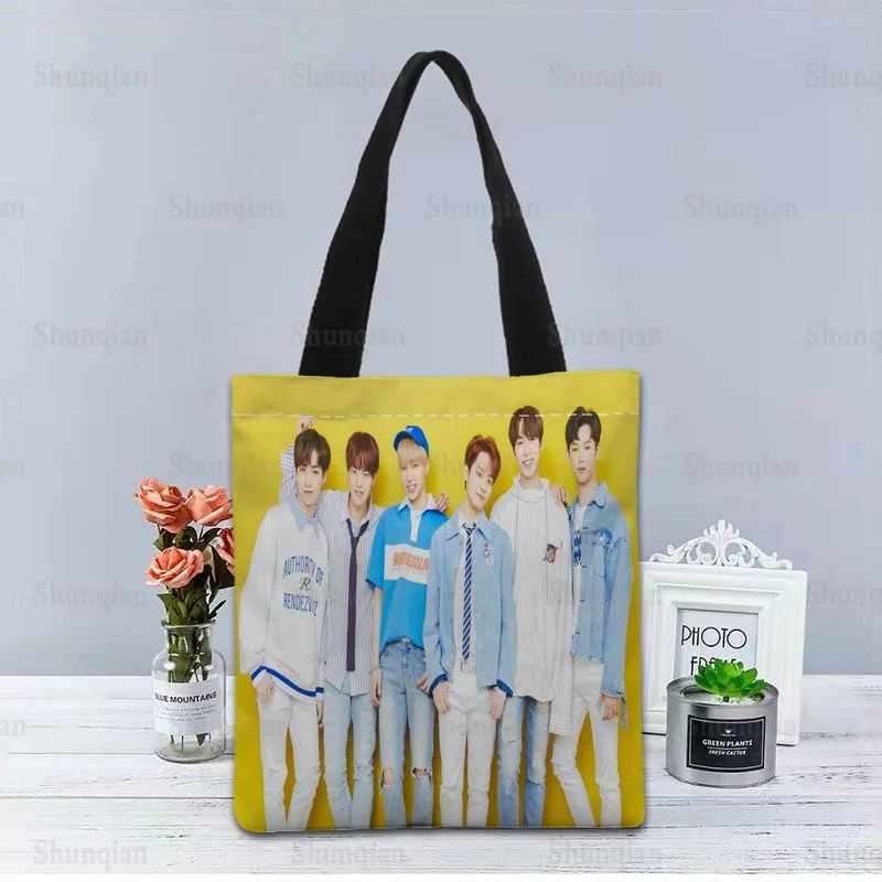 

KPOP ONEUS Handbag Foldable Shopping Bag Reusable Eco Large Unisex Canvas Fabric Shoulder Bags Tote Grocery Cloth Pouch 0512