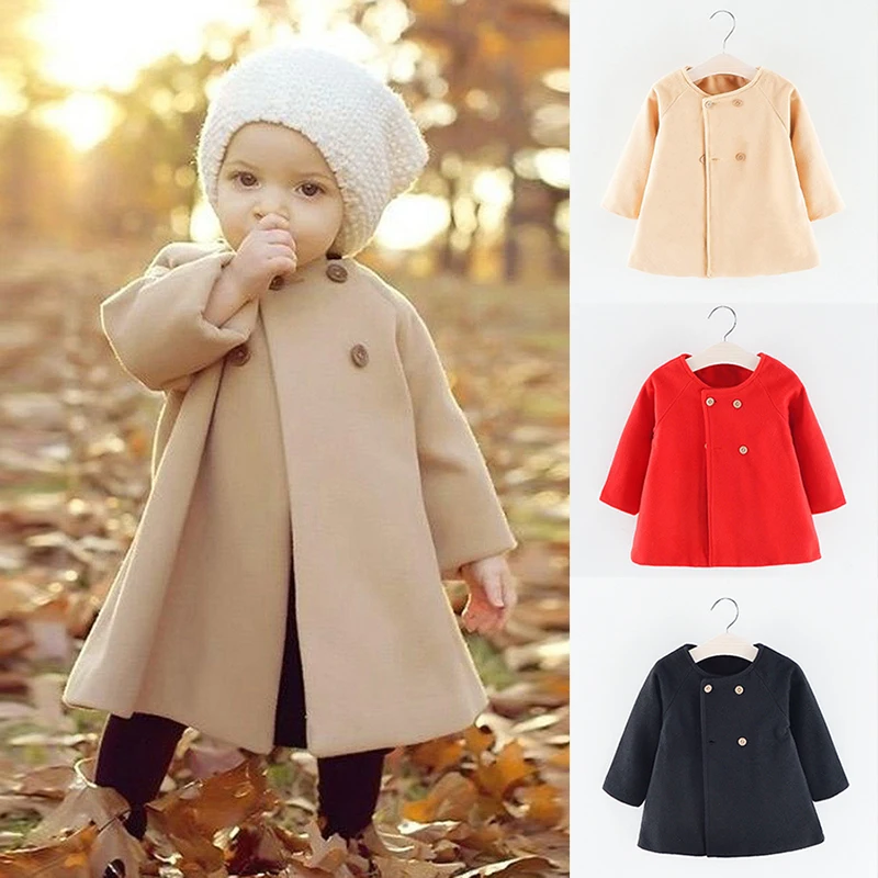 

0-4 Years Baby Girl Clothes Thin Style Korean Solid Color Button Girls Coat Spring Autumn Long Cardigan Toddler Kids Jacket