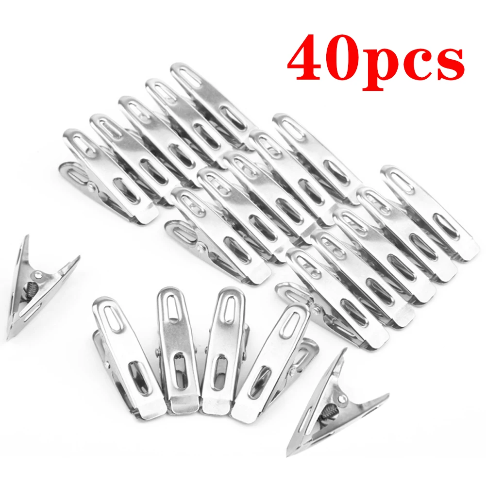 

40pcs Practical Stainless Steel Clothes Durable Practical Smooth Surface Pegs Clips Socks Clip Pins Clamps Suitable Socks Drying