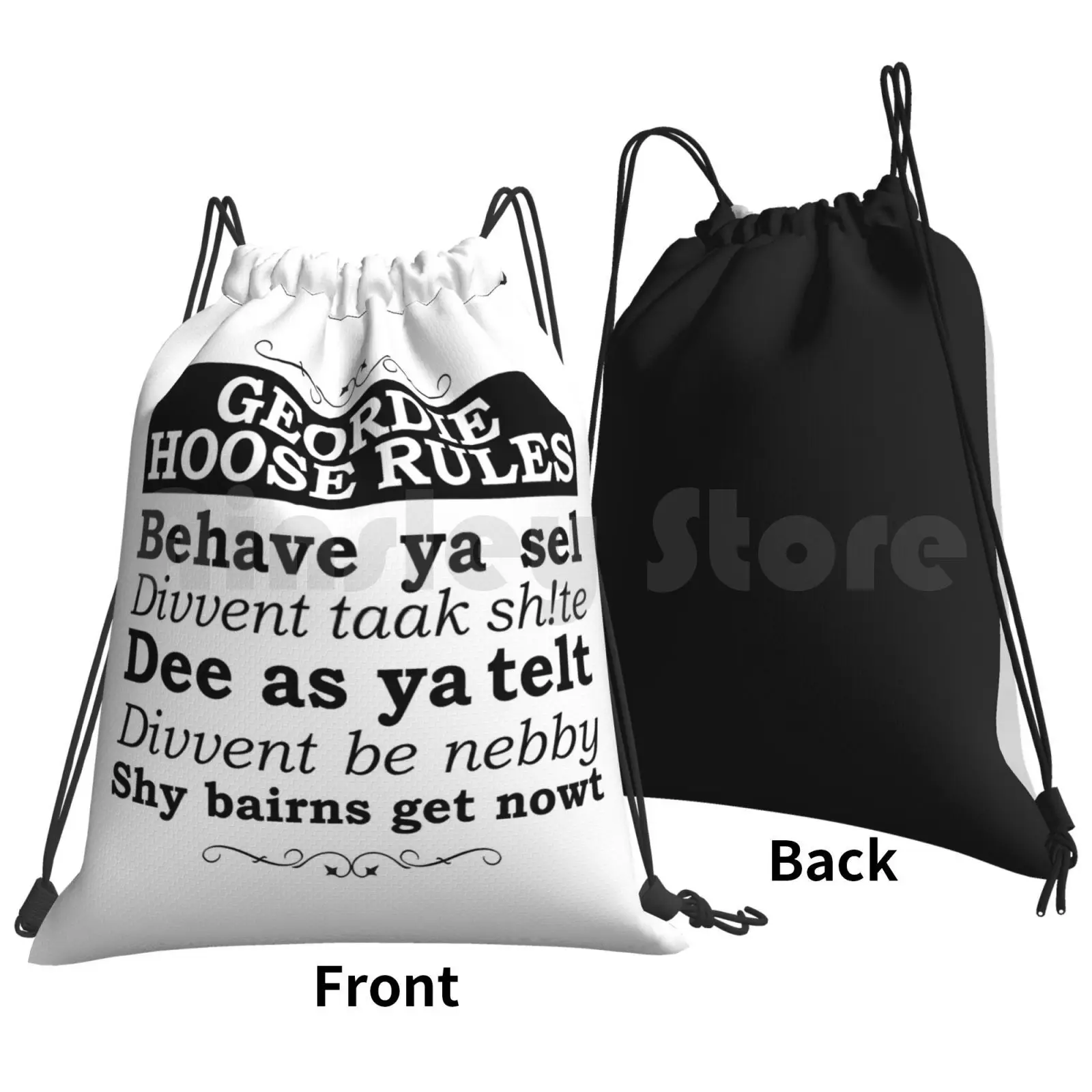 Geordie House Rules Backpack Drawstring Bags Gym Bag Waterproof Geordie House Rules North East England Uk Dialect Funny