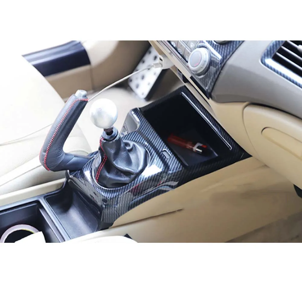 ABS Carbon Fiber Style Car Accessories For Honda Civic 8th 2006 2007 2008 2009 2010 2011 Car MT Gear Shift Box Panel Cover Trim
