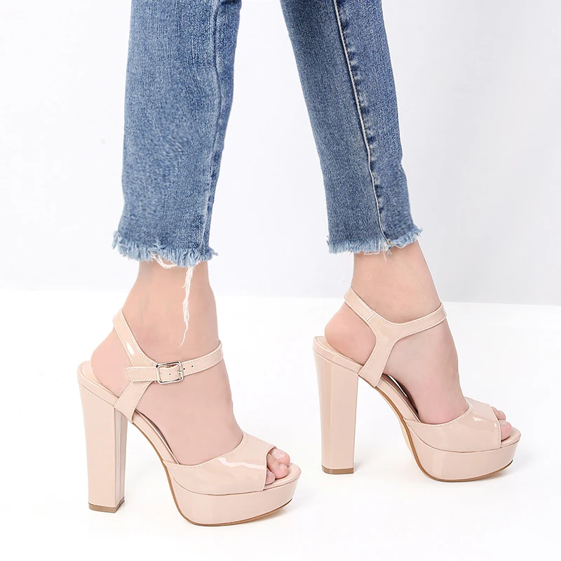 Black High Heels Summer Shoes Women Sandals 2021 Open Toe Party Ankle Strap Sandals Women 2021 High Heel Block Platform Heels