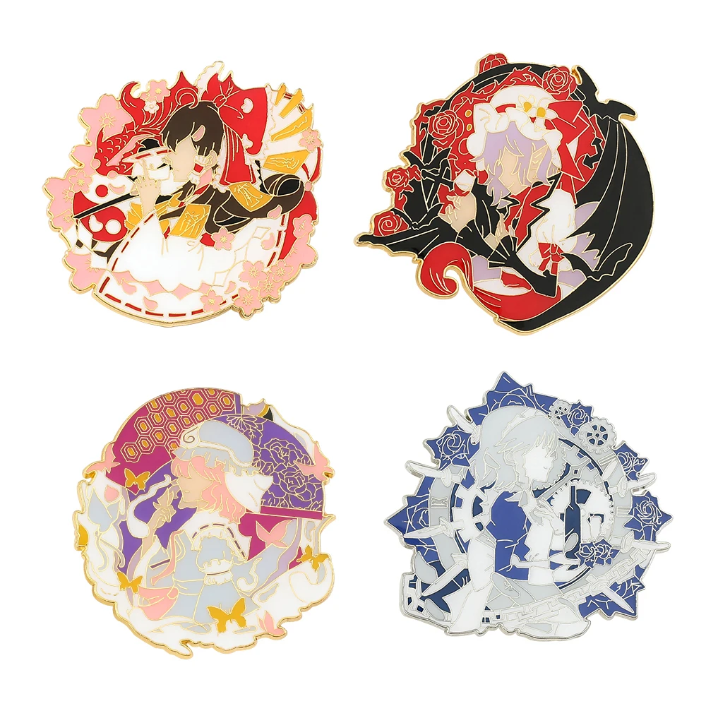 Anime Game Touhou Project Hakurei Reimu Izayoi Sakuya Saigyouji Yuyuko Cosplay Cartoon Props Metal Badge Pin Brooch Accessories