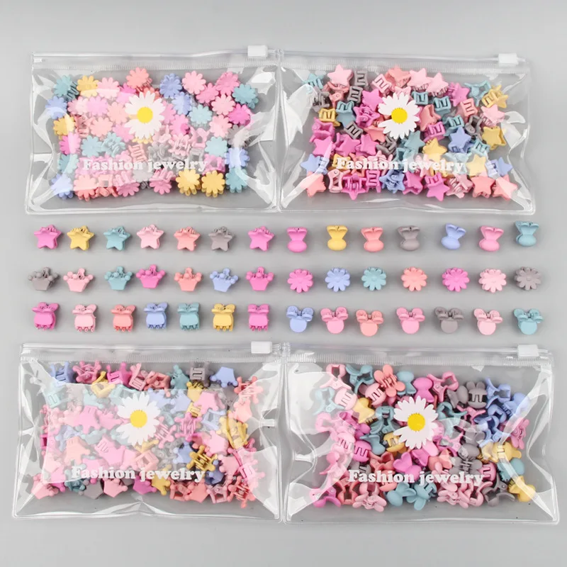 50PCS/Set Cute Small Flower Star Mini Crab Hair Claw Clips Child Girls Candy Cartoon Plastic Hair Clamps Kids Hair Accessories