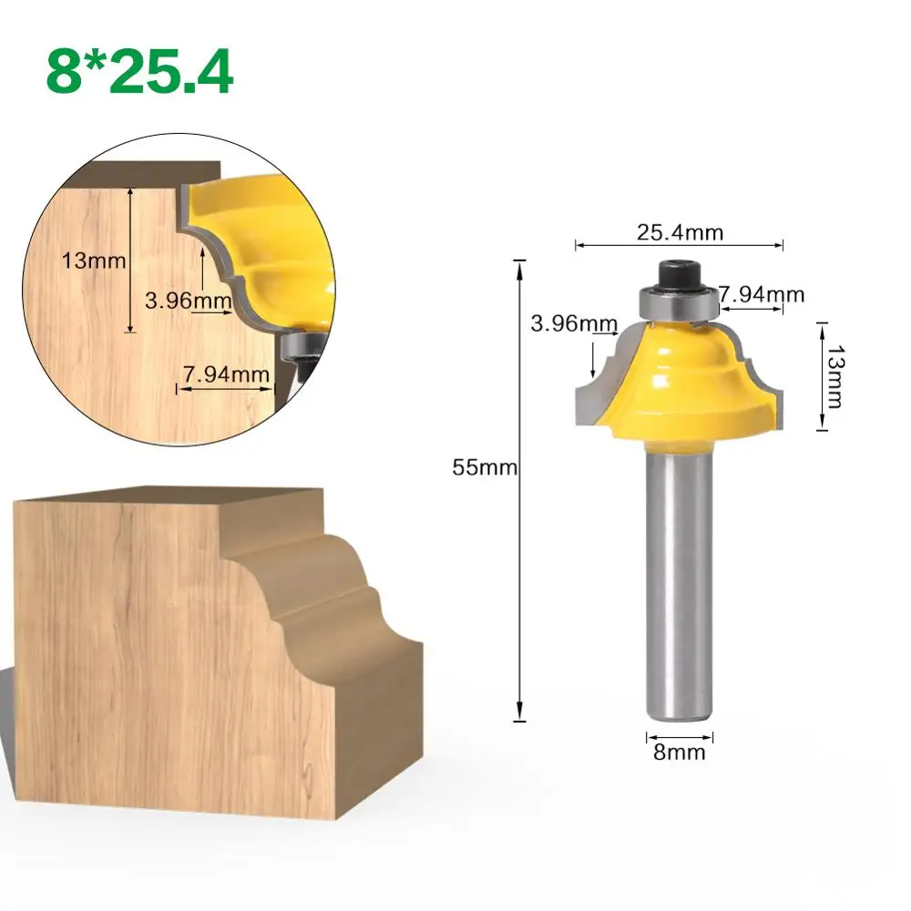 1pc 8mm Shank Corner Round Over Router Bit with Bearing Milling Cutter for Wood Woodwork Tungsten Carbide