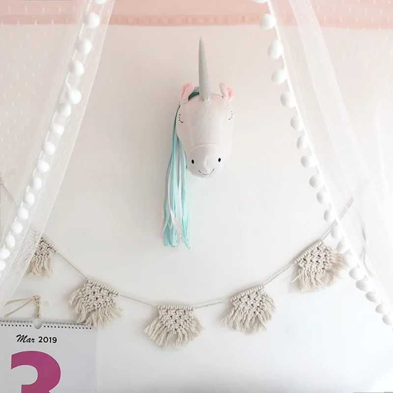 Nordic Toys Unicorn Stuffed Animal Head Wall Mount Decoration Baby Room Nursery Decor Macrame Wall Hanging Girl Birthday Gift