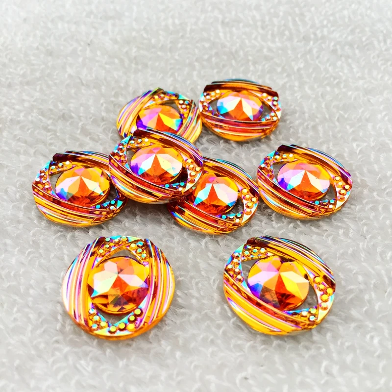 10pcs 18mm AB colour Round Flat Back stones and crystal Resin Rhinestone trim Gems For Costume Button Crafts -E842