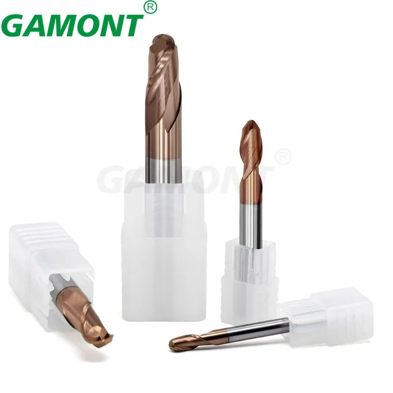 GAMONT HRC65 2-Flute Tungsten Steel Carbide Nano Coating Ball Nose Milling Cutter CNC Machinery Maching Special Endmill Tools