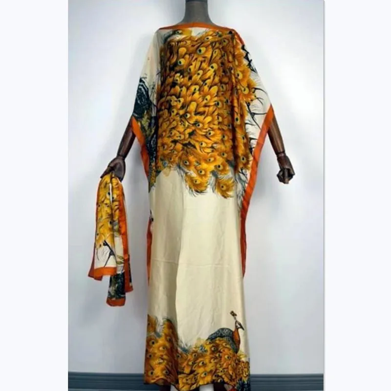 African Dresses For Women Traditional Muslim Women Hijab Silk Kaftan Maxi Dress Length 145 CM x 100 Cm Bust boubou africain