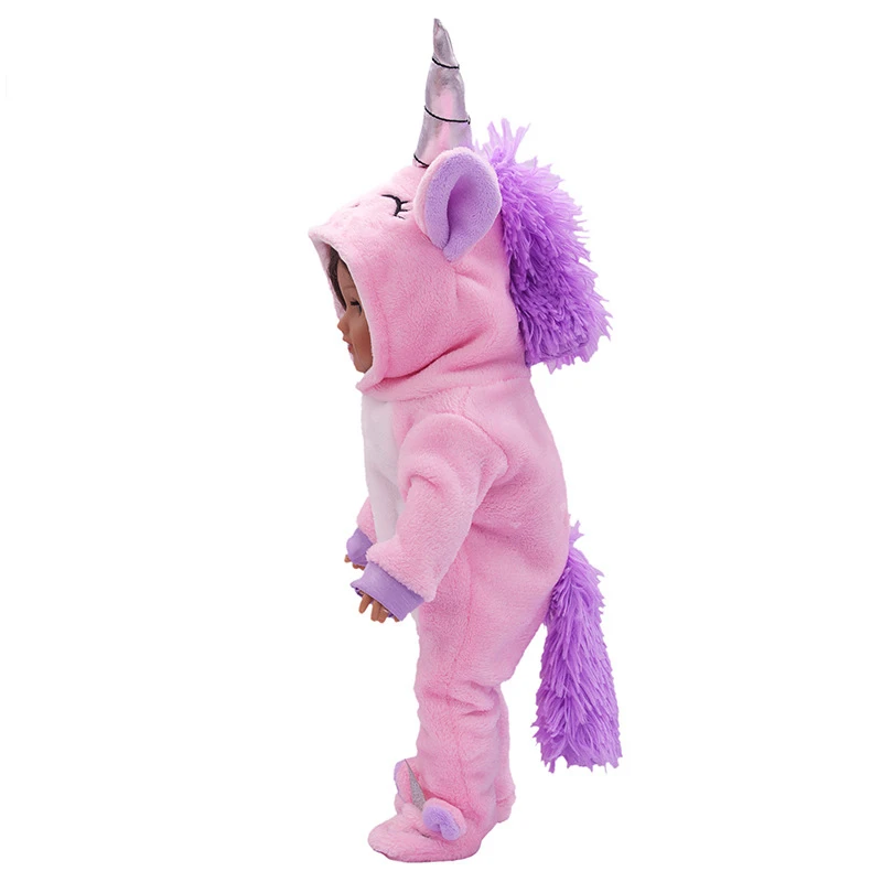 18 Inch Doll Clothes Smile Unicorn Suit Interactive Toys for Kids Baby New Born Fit  40-43 Cm Doll Rose Red Plush Reborn Clothes