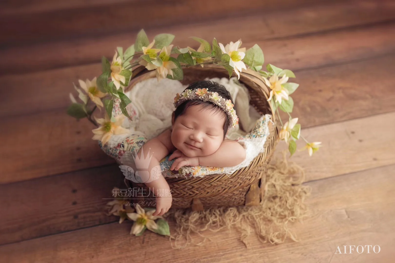 Newborn Photography Faux Flowers Props Simulation Green Plants For Baby Posing Shoot Photo Prop Basket Stuffer Layer Accessories