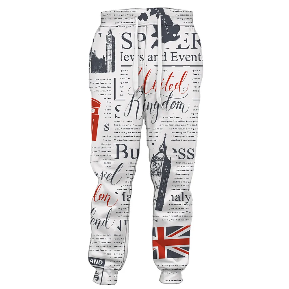 

HX Newspaper Printed Pants Men's Joggers Elastic Pockets Jogging Pants Unisex Harajuku Fashion Streetwear Mens Clothing